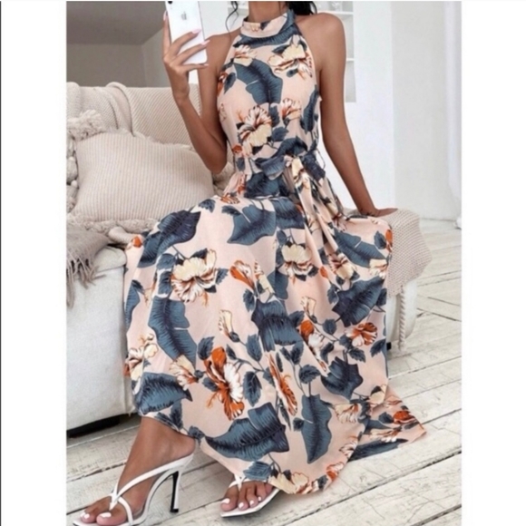 SHEIN Dresses & Skirts - Dress. Peachy Cream/Multi Color Tropical Floral Print. Maxi Length.